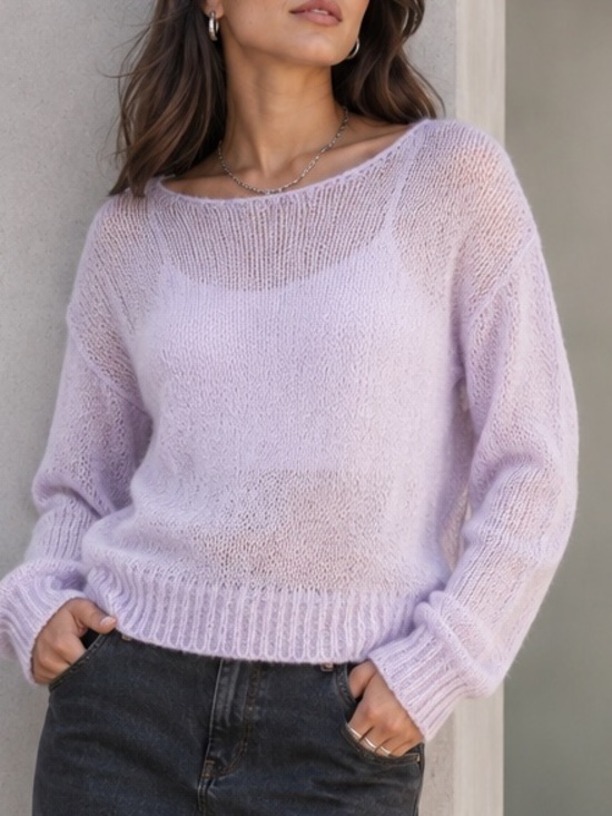 Open Edit Sweaters - See It Through Airey Frost Pink Relaxed Fit Sweater Top